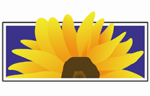 Castlegar Library's logo, a sunflower with a blue background