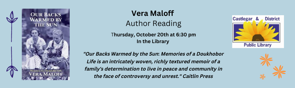 Vera Maloff Thursday, October 20th at 630 pm In the Library