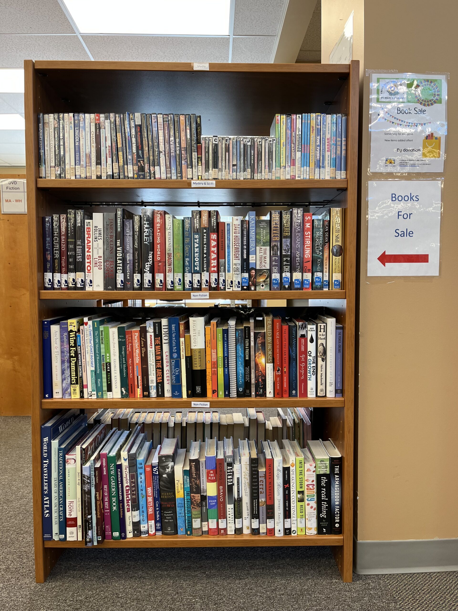 Book Sale Shelf Side B - Media, Mystery, Sci-Fi, and Non-Fiction